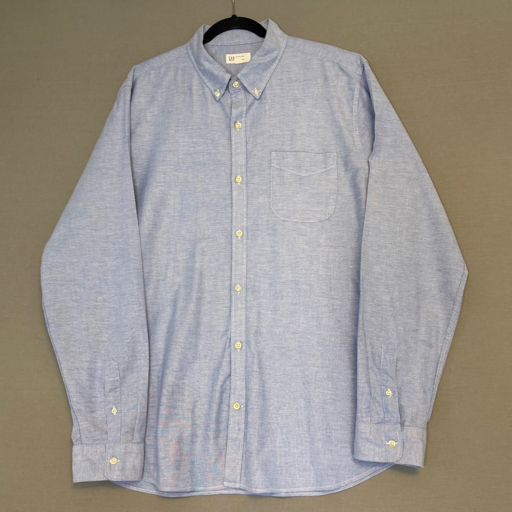 Gap For Good Mens XL Slim Fit Stretch Oxford Shirt Blue Long Sleeve Button Down